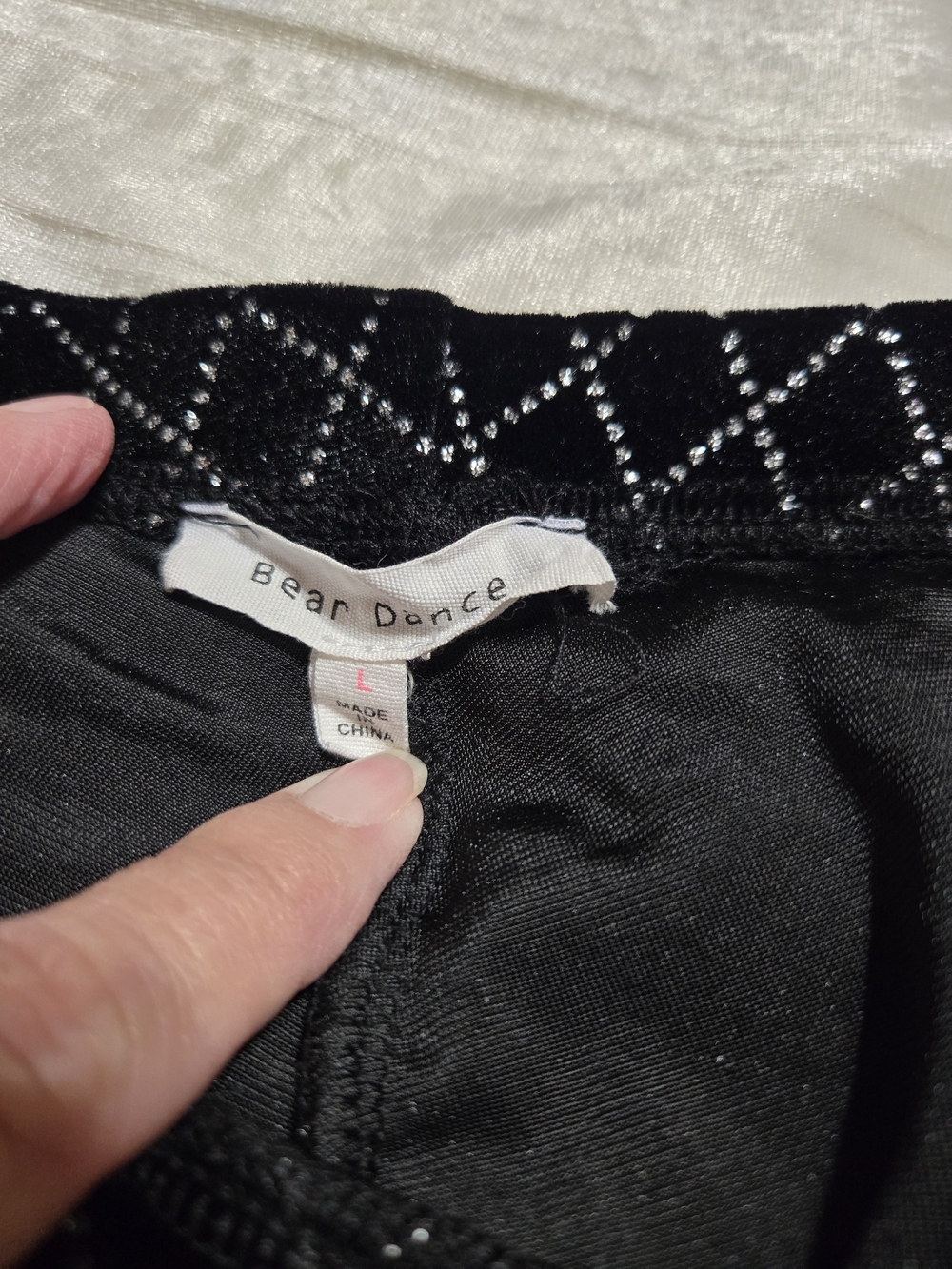 Bear Dance Black Velvet Pants with Silver Diamond Accent Size L EUC. - Picture 5 of 11